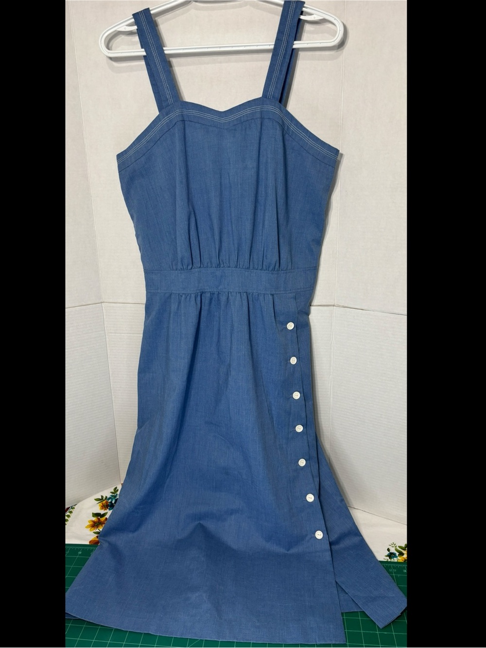 Vintage Harold Williams Denim Sleeveless Midi Dress Side Buttons Union Made